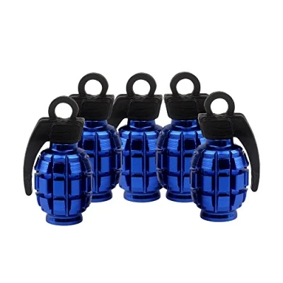 Image of SENZEAL 5x Grenade Bomb Tyre Valve Caps Aluminum Alloy Car Motorbike Dust Stem Blue