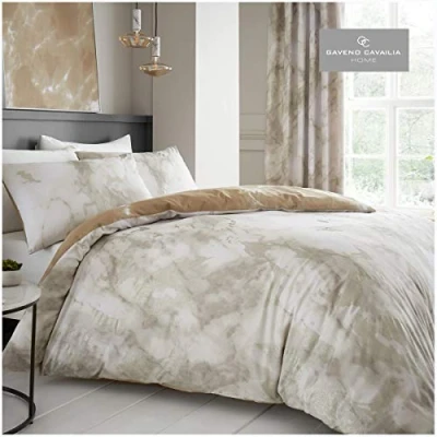 Image of GC GAVENO CAVAILIA Easy Care Duvet Cover Printed Quilt Set Reversible Bedding, Double, Cream