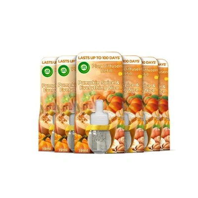 Image of Air Wick Plug in Diffuser Refill, Pumpkin Spice &amp; Everything Nice, Pack 6 x 19ml, Long Lasting Fragrance, Lasts up to 600 Days, freshener