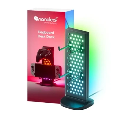 Image of Nanoleaf Pegboard Desk Dock, 3 in 1 Smart RGB IC Table Lamp with Headphone/Controller Holder, Double Sided Dynamic Lighting, USB C Music &amp; Screen Sync via Desktop App, Ambient Gaming Light
