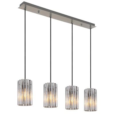 Image of Cayden Bar Pendant Ceiling Light Nickel Matt Clear Glass Shade 4x E27