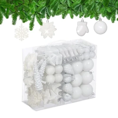 Image of 100x Christmas Ornaments, Baubles, Glittering, Matte &amp; Shiny, Tree Decorations, Plastic, 10 Designs Relaxdays