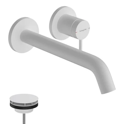 Image of Hansgrohe 73351700 Tecturis S Single Lever Basin Mixer for Concealed Installation Wall Mounted EcoSmart+ with spout 22,5 cm, matt White, Discharge Length 22.5cm