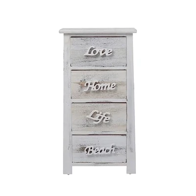 Image of Rebecca Mobili Cabinet Sideboard 4 Drawers Wood White Grey Shabby chic Bedroom 73 x 37 27 cm (H W D) Art. RE4555