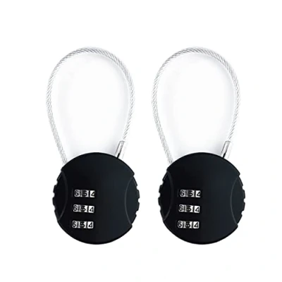 Image of Qrity 2 PCS Combination Lock, 3 Digit Padlock Zinc Alloy Code Lock Outdoor Luggage Gym Sports Locker Cabinet Steel Cable Travel Black