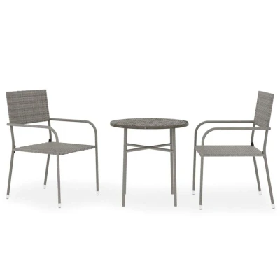 Image of vidaXL 3 Piece Garden Dining Set Poly Rattan Grey