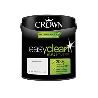 Image of 2.5L CROWN Easy Clean MATT Emulsion Multi Surface Paint That can be Used on Walls, Ceilings, Wood and Metal. Stain &amp; Scrub Resistant Formula Chalky White