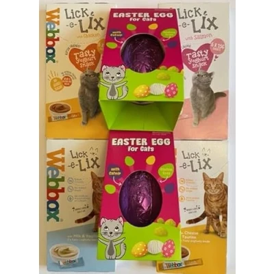 Image of Cat Easter Eggs (with catnip) Hamper with Lick e lix Treats (Milk/Cheese/Chicken/Salmon)
