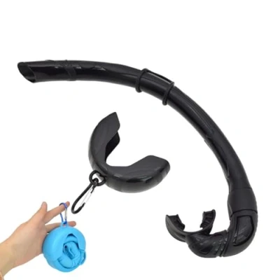 Image of Silicone Roll up Nautilus Snorkel, Flexible Foldable Freediving Snorkel with Compact Storage Case, for Freediving, Snorkeling, Spearfishing, ScubaDiving black