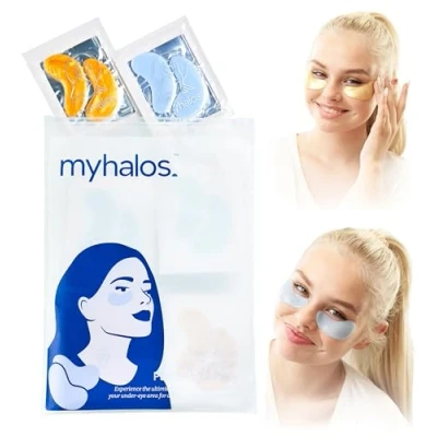 Image of MyHalos Under Eye Gel Patches Masks Skincare 24 for Puffy Eyes &amp; Dark Circles Pads Duo Bags Remover Collagen