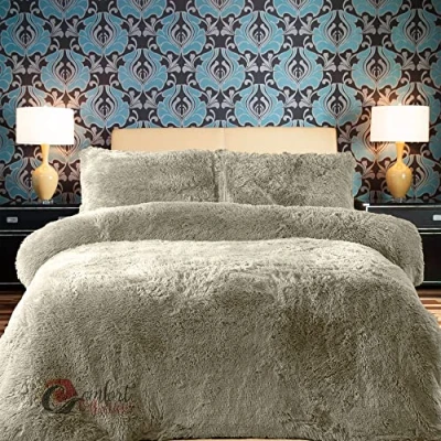 Image of Comfort Collections Fleece Duvet Quilt Cover Teddy Bedding Set With Matching Pillowcase Warm and Cosy Beige Single 135cm x 200cm Approximate