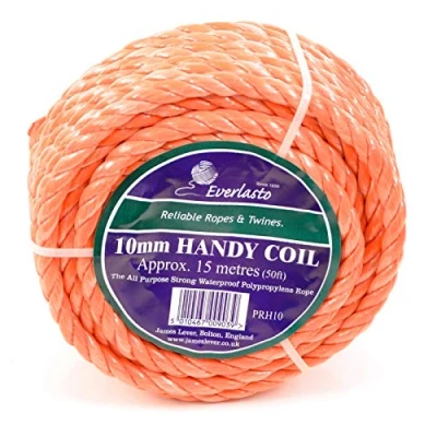 Image of Everlasto Trade Handy Coils Orange Polypropylene Poly Rope 6mm 8mm 10mm (10MM X 15M)