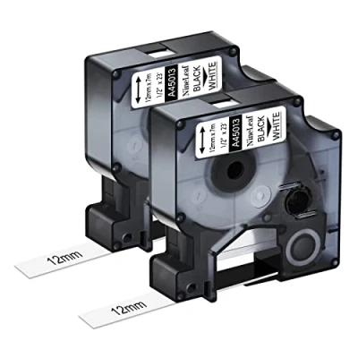 Image of NineLeaf 2 Pack Compatible for Dymo D1 Label Tape 45013 A45013 S0720530 Black on White 12mm 1/2 inch x 23 Feet Maker Refills LabelManager 160 210D 220P 260P 280 360D 420P Wireless PnP