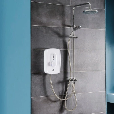 Image of Triton Showers GEDADU11 Danzi DuElec Shower Electric 10.5 KW I White Electrical with Rainfall Showerhead and Anti Twist Hose Best Units for Bathrooms