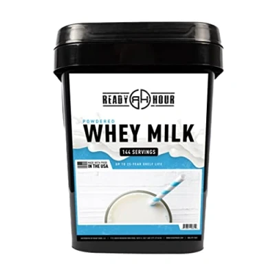 Image of Ready Hour, Bulk Powdered Milk, Real Non Perishable Whey, 25 Year Shelf Life, Portable Emergency and Adventure Food Supply, Durable Flood Safe Container, 144 Servings