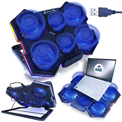 Image of AABCOOLING Hurricane 17 Inch Laptop Cooling Pad with 6 Fans, Adjustable Tilt and Blue Backlight, Notebook Cooler, Fan, Stand, Tray Cushion, Multicolour illuminated RGB