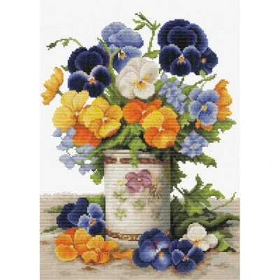 Image of Luca S Cross Stitch Kit Pansies Bouquet, B7035, Counted for Adults, Needlecraft and Embroidery