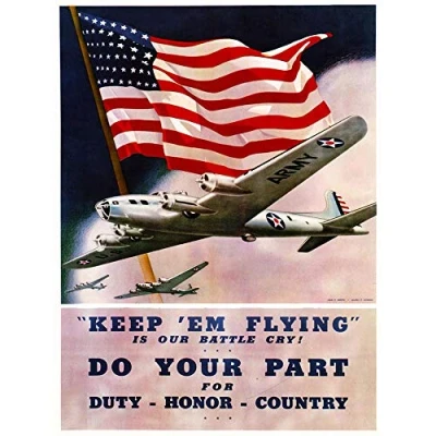 Image of Wee Blue Coo Military Air Force Bomber Flag USA War Wwii Enlist Art Print Poster Wall Decor 12X16 Inch