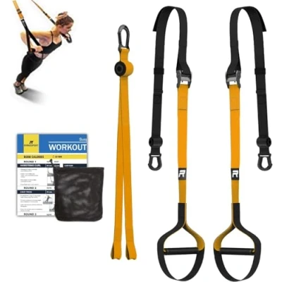 Image of RHINOSPORT Sling Trainer Set with Door Anchor Adjustable Fitness Home Suspension Suitable for Travel and Indoor Outdoor Training