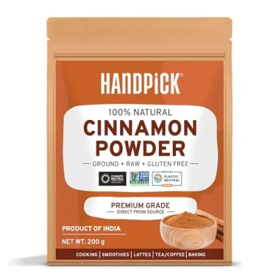 Image of HANDPICK, Cinnamon Powder (200g/7oz) Non GMO &amp; Raw Ground in Resealable Zip Lock Pouch Spice for Cooking, Smoothies, Lattes Tea