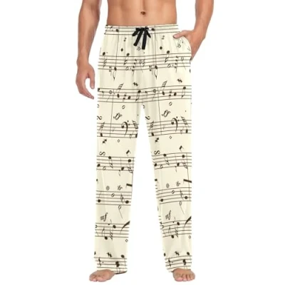 Image of Linomo Mens Pyjama Bottoms Music Note Pyjamas Loungewear 100% Cotton Trouser Nightwear PJs Pants for Men Boys