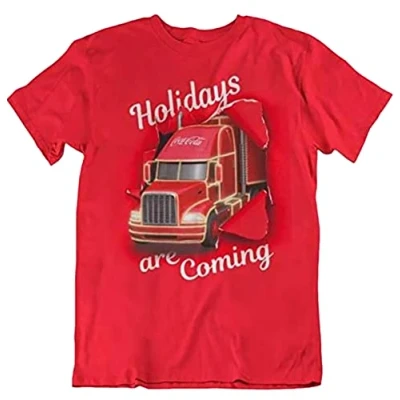 Image of Coca Cola Holidays are Coming Coke Christmas Truck Unisex Red T Shirt (Medium)