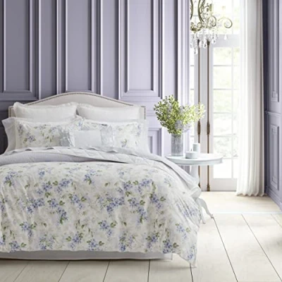 Image of Laura Ashley Queen Duvet Cover Set, Plush Velvet Bedding Designer Home Decor (Wisteria Lavender, Queen)