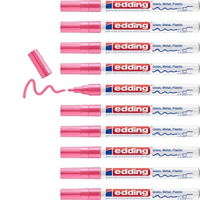 Image of edding 751 gloss paint marker pink 10 markers round tip 1 2 mm pen for glass, pebbles, wood, plastic, paper waterproof, high coverage