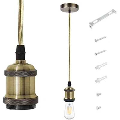 Image of MIKOWEN E27 Vintage Ceiling Pendant Light Fitting Modern Retro Industrial Style Base Brass Lamp Holder Set[Energy Class A+] (Antique Brass)