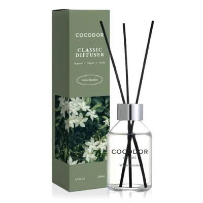 Image of COCODOR Classic Reed Diffuser/White Jasmine/100ml/1 Pack/Scent Diffuser with Sticks Home Fragrance for Bathroom Shelf Décor