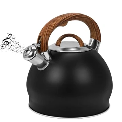 Image of Belle Vous Black Whistling Tea Kettle 3L Pot for Stovetop/Induction Stove Hob Stainless Steel Hot Water Camping Teapot Tea/Coffee
