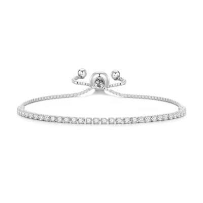 Image of Philip Jones Silver Plated 2mm Adjustable Tennis Bracelet Created with Zircondia® Crystals