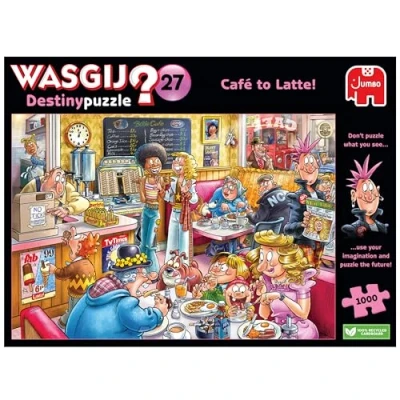 Image of Wasgij Destiny 27, Café to Latte! 1000 Piece Jigsaw Puzzles for Adults Colourful, Challenging &amp; Brainteasing Puzzle the Future 100% Recycled Cardboard 1000pcs Jumbo