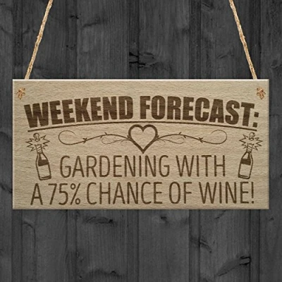 Image of RED OCEAN Forecast Gardening Wine Funny Garden Shed Alcohol Hanging Plaque Friendship Gift Sign