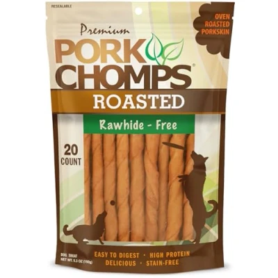 Image of Pork Chomps Roasted Skin Dog Chews, 5 inch Mini Twists, 20 Count