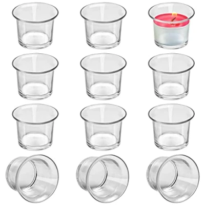 Image of Belle Vous Glass Candle Holders (12 Pack) Tea Light Holder/Votive Holder Set Tealight for Weddings &amp; Parties Candleholders Decoration