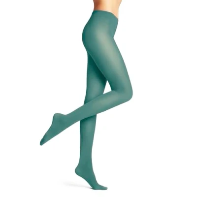 Image of FALKE Women&#039;s Pure Matt 50 DEN W Ti Semi Opaque Plain 1 Pair Tights, Green Fjord 7475, M