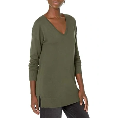 Image of Amazon Essentials Women&#039;s Lightweight Long Sleeved V Neck Tunic Sweater (Available in Plus Size), Dark Olive, M