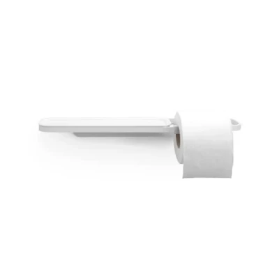 Image of Brabantia Mindset Toilet Roll Holder with Shelf Fits All Regular Sizes Wall Mounted Corrosion Resistant Bathroom Accessory Fixing Materials Included Fresh White 4.5 x 9 42 cm