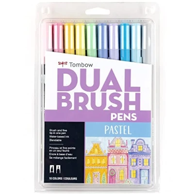 Image of Tombow 56187 Dual Brush Pen Art Markers, Pastel, 10 Pack. Blendable, and Fine Tip Markers