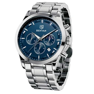 Image of BY BENYAR Men&#039;s Watches Analog Quartz Chronograph Waterproof Stainless Steel Wrist for Men Business Work Casual Sport Black Mens Dress Watch Unique Elegant Gifts