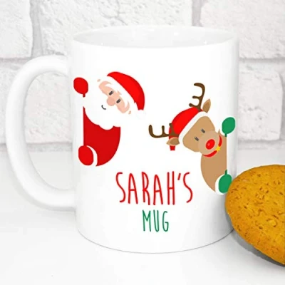 Image of Personalised Christmas Mug Custom Festive Design Add Your Own Name (Santa)