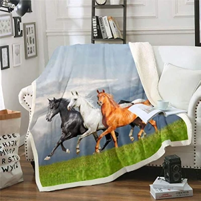 Image of Boys Kids Galloping Horse Fleece Throw Blanket 3D Steed Sherpa for Teens Wild Animal Pattern Plush Wildlife Farmhouse Decor Fuzzy Sofa Bed,Double 60x79 Inch