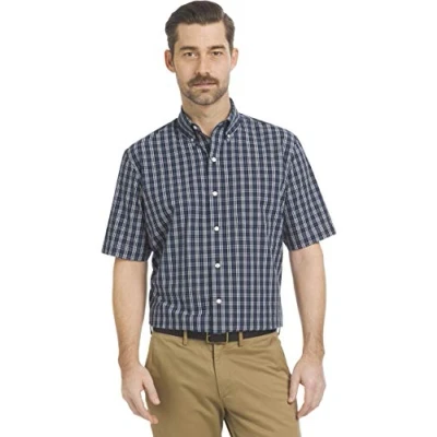 Image of Arrow Men&#039;s Hamilton Plaid Short Sleeve Shirt Button, Navy Blazer, XL