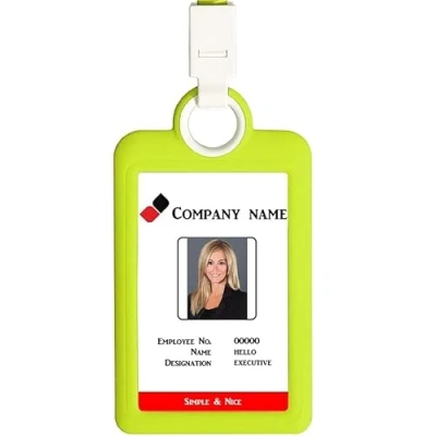 Image of Badge Holder ID Card Vertical with Lanyard Silicon Neck Strap Heavy Duty Business Offices Supplies Green
