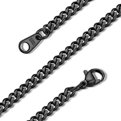 Image of GOLDCHIC JEWELRY 3mm Flat Curb Necklace, Cuban Chain Black Necklace For Man, 30 inches