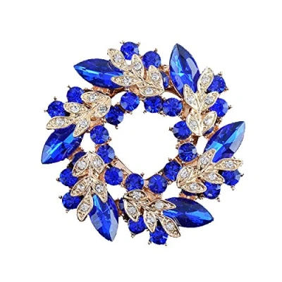 Image of Gino Noble Fashion Blue Bauhinia Wreath Crystal Rhinestones Brooch Pin Breastpin for Clothes Collar Dress Scarf Decoration