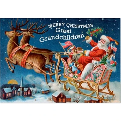 Image of doodlecards Great Grandchildren Christmas Card Santa&#039;S Sleigh Victorian Style Medium Size with Plain Envelope