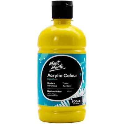 Image of MONT MARTE Signature Mid Yellow Acrylic Paint, 16.9oz (500ml), Semi Matte Finish, Suitable for Canvas, Wood, Fabric, Leather, Cardboard, Paper, MDF and Crafts