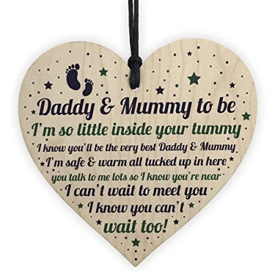 Image of RED OCEAN Mummy To Be Card Gift Daddy Wooden Heart Baby Keepsake Shower Present
